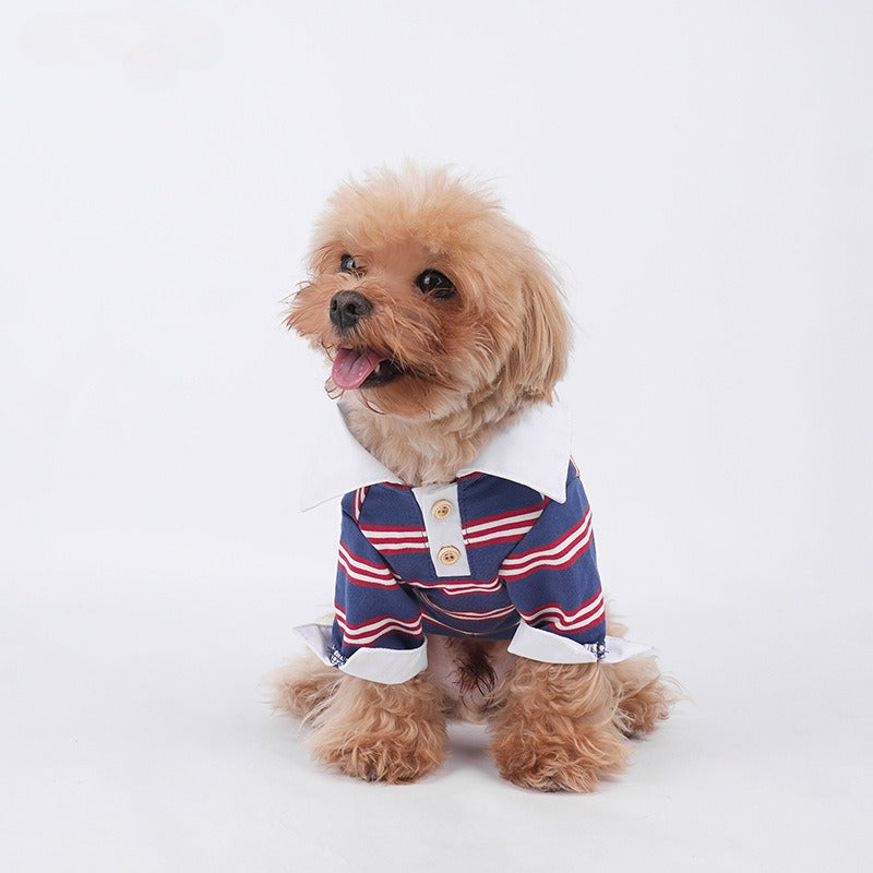 pet Four Season Striped Lapel Base Layer Poloschnauzer Corgi Fashion dog Clothes Wholesale