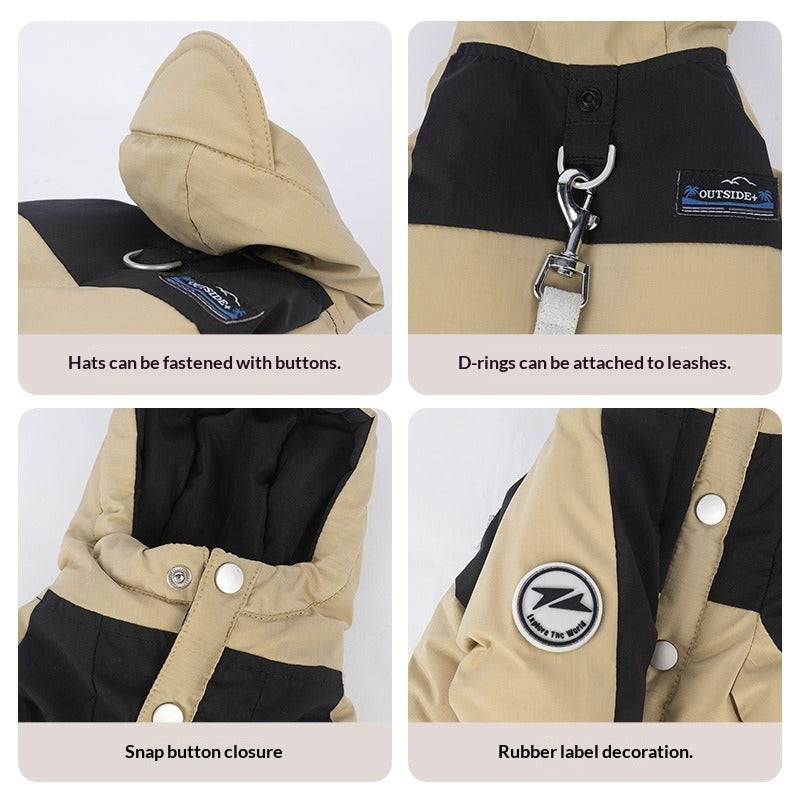 dog Clothes Fall Winter Warm Outdoor Windbreaker Schnauzer Teddy Hooded Leash-friendly pet Clothes Wholesale