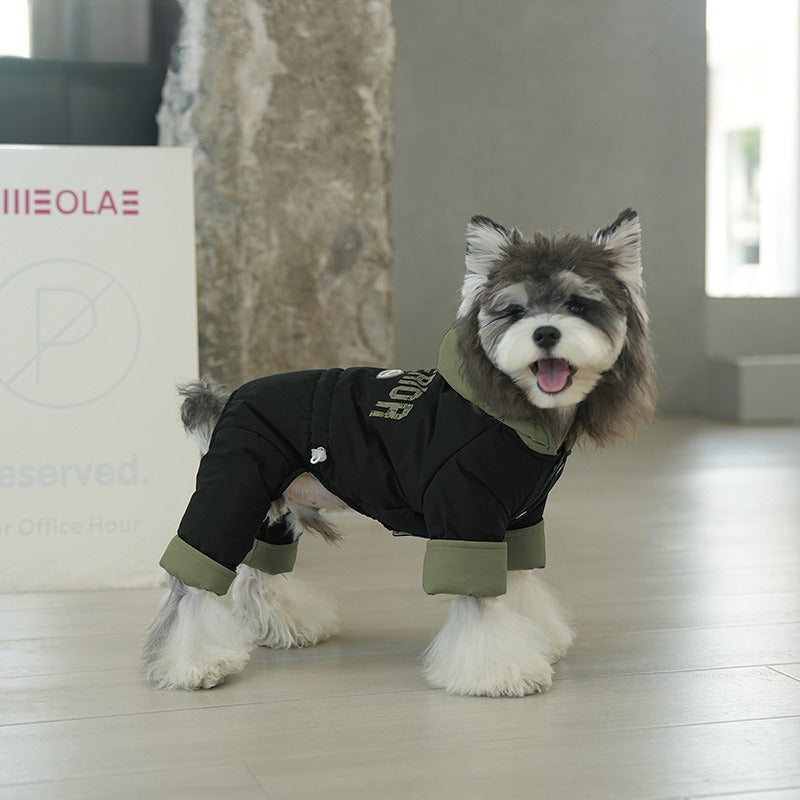 dog Clothes Fall Winter Color Match Hooded Windbreaker Teddy Schnauzer Warm Four Leg Cotton Jacket