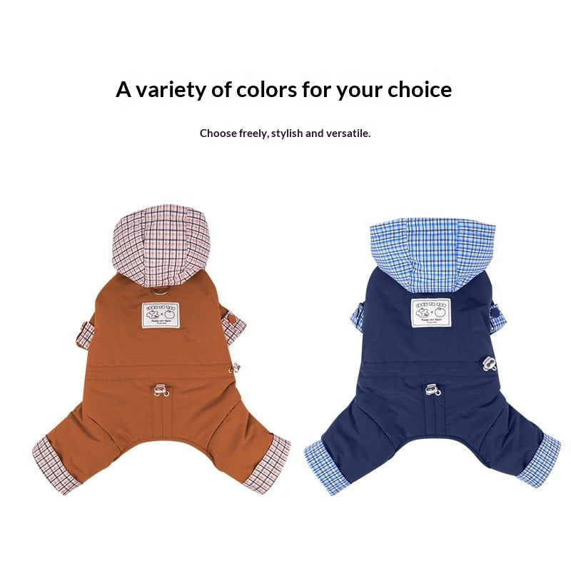 pet Four Leg Cotton Jacket Fall Winter Warm Small to Medium Dogs Teddy Bichon Windproof Waterproof Hooded Color Match