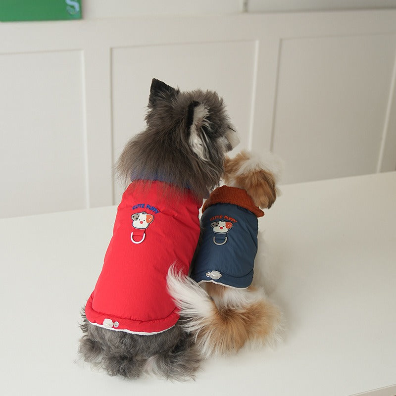 pet Fall Winter Solid Color Cotton Jacket Color Block Lapel Leash-friendly dog Versatile dog Clothes Wholesale